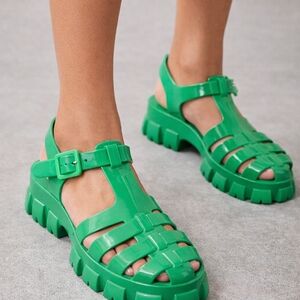 NEW Charlotte Russe Jelly Platform Sandals Green Y2K Chunky Ankle Strap Sz 7